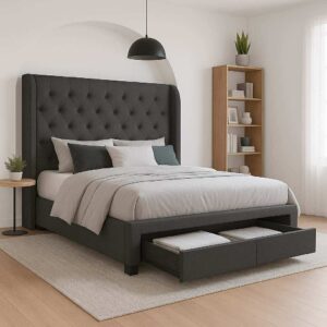 Dark Grey Queen Drawer Bed
