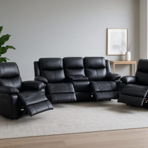 Saze Premium Leather Reclining Lounge Set with Cupholder Console