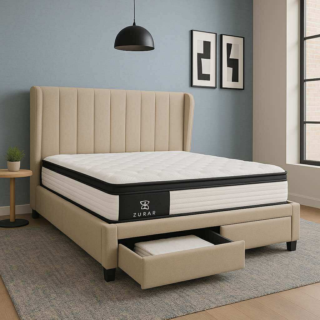 Saze Premium Upholstered Storage Bed – Queen Size (153 x 203 cm)