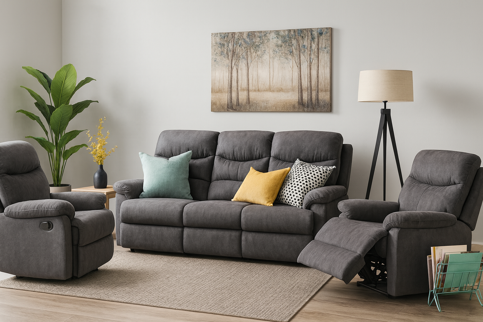 Saze Modern Grey Reclining Lounge Suite – Premium Comfort Collection